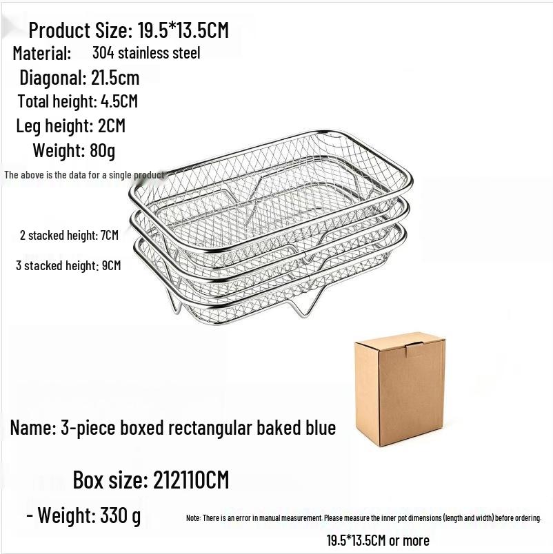 304 Stainless Steel Baking Rack for Air Fryer & Oven - Dehydrating, Oil Draining, and Frying.