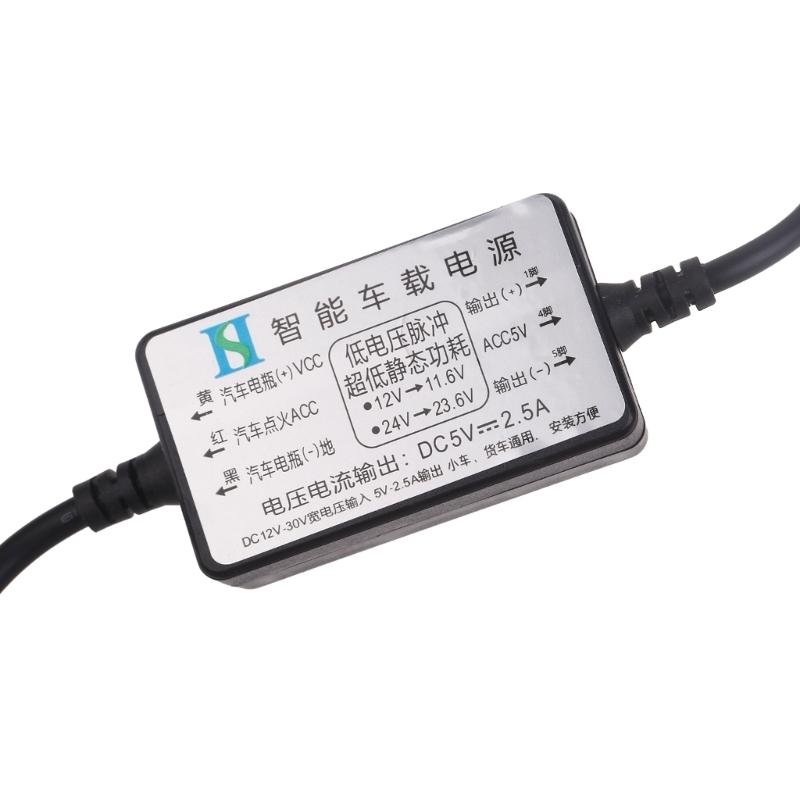 90° 3-Wire 12V~30V To 5V 2.5A Mini USB Cable Portable Car Charger Adapter Cord Power Box Wire Line for Mini USB Devices