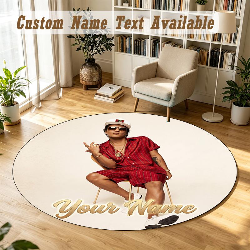 Round Rug Custom NameBruno Mars Pattern Non Slip Carpet Home Floor Decor