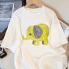 Cute Elephant Line Art T-Shirt Women Men Summer Loose Fit Graphic Tee Harajuku Kawaii Streetwear Top