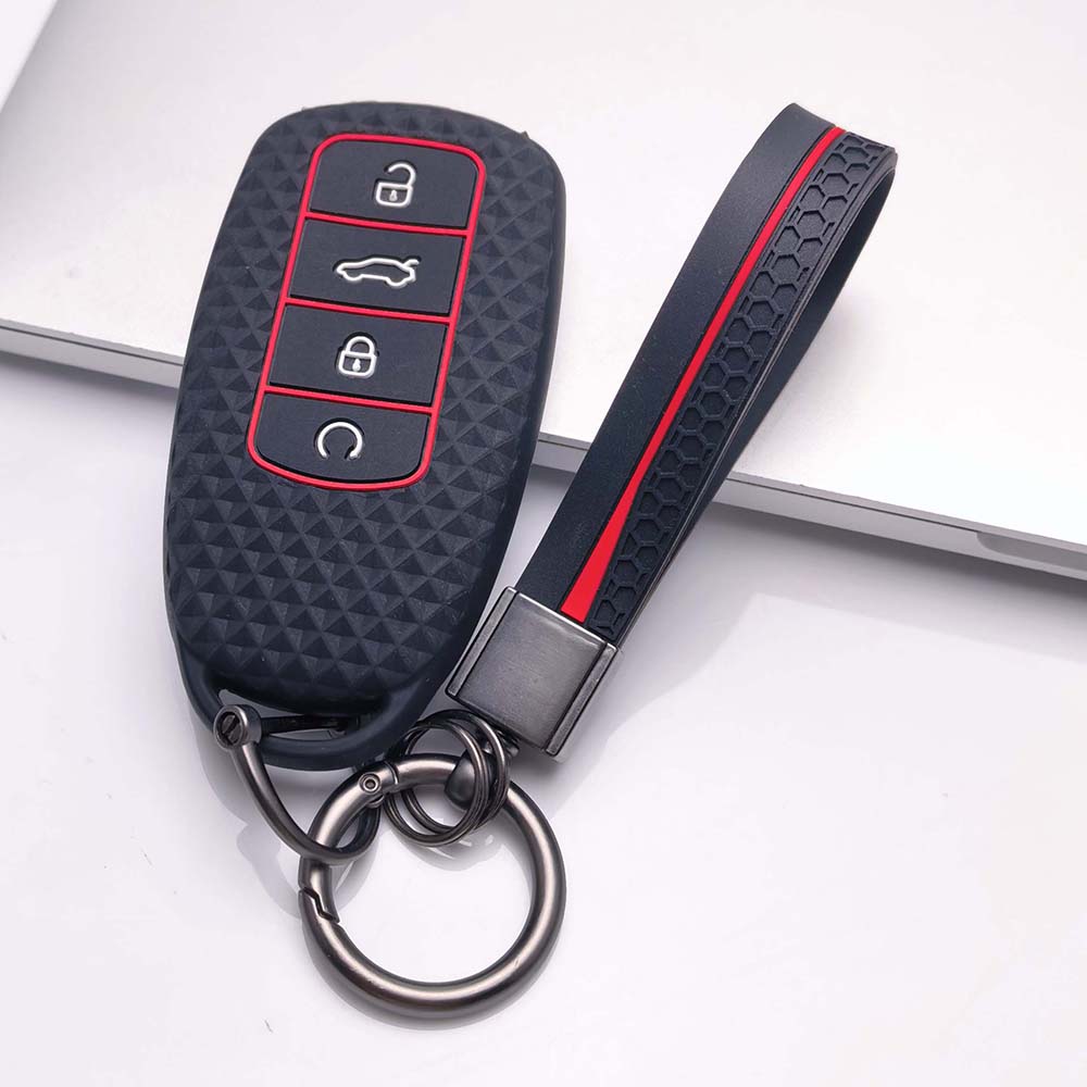 Key Fob Cover for Chery Tiggo with Keychain Anti-Scratch Guard Shockproof Protection Soft Grip Texture Responsive Button Touch Dust Resistant Cover