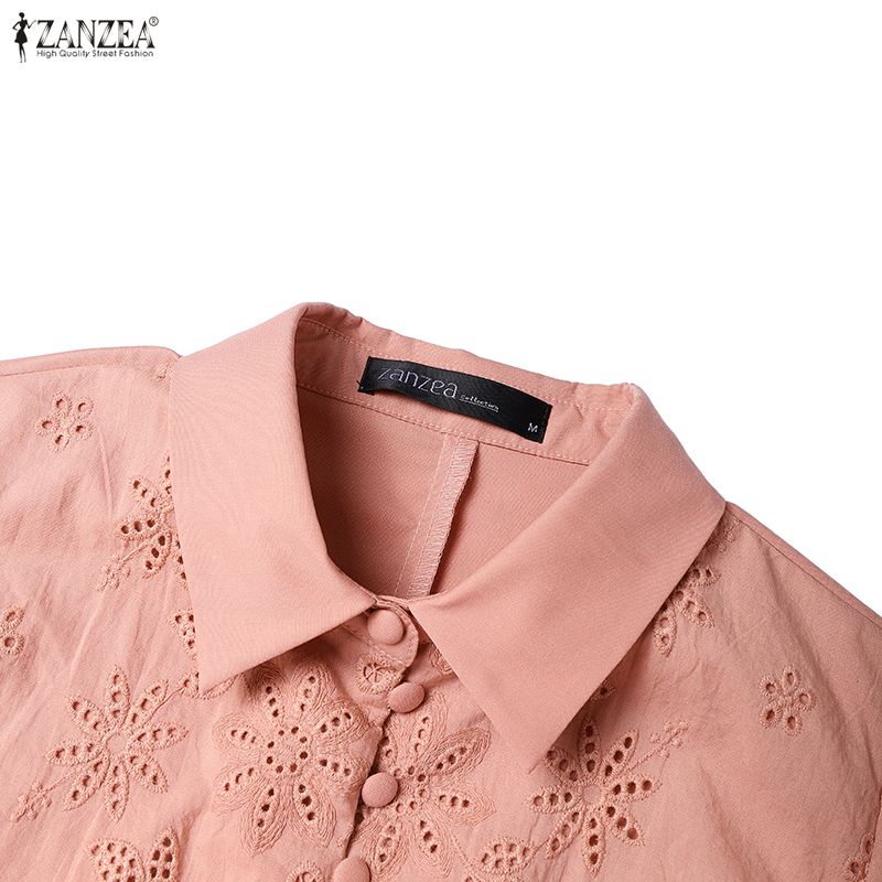 ZANZEA Lässiges Damen-Kleid mit Umlegekragen und langen Ärmeln