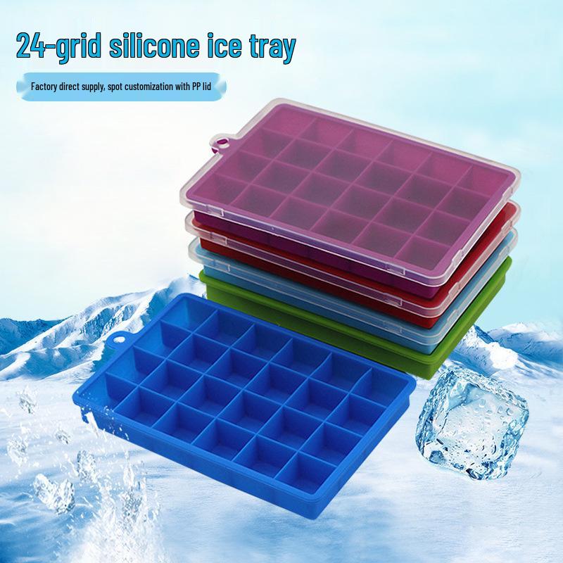 24-Compartment Food-Grade Silicone Ice Cube Tray with Lid - Easy Release Square Ice Mold