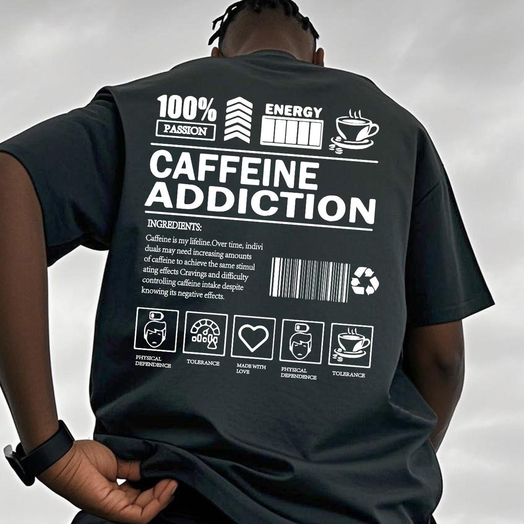MenS Cotton Caffeine Addiction Graphic TShirt Casual Summer Short Sleeve Tee Barcode Coffee Cup Loose Fit Perfect Attire