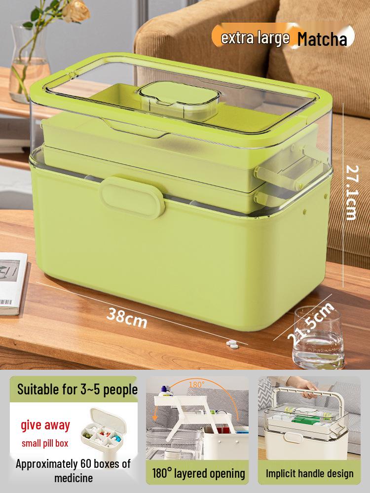 Large Capacity Family Medicine Box with Multi-Layer First Aid Storage for Household and Children