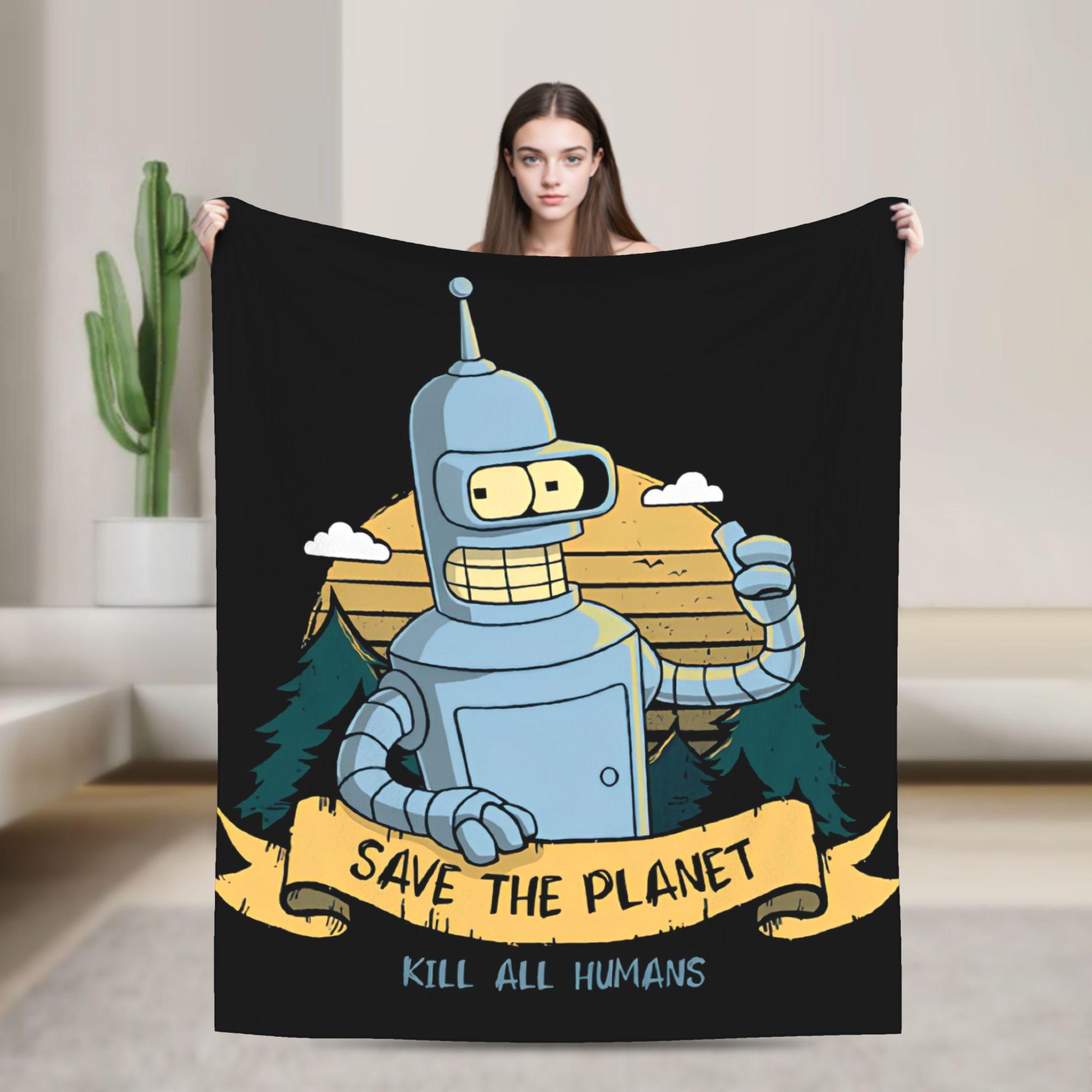 Bendered Robot Fry Leela Cartoon Blanket Planet Express Flannel Throw Blankets Bedroom Sofa Decoration Thin Bedspread Portable 75x90cm