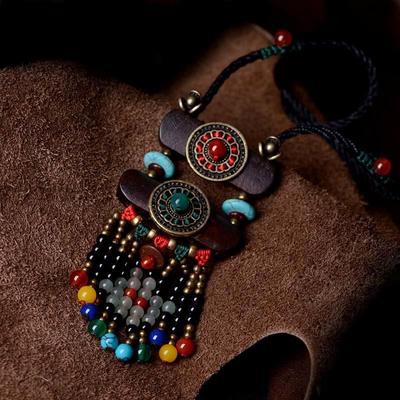 1pc Necklace Beads Long Vintage Boho Rope Slice Chain Stone Pendants Bohemian Ethnic Women
