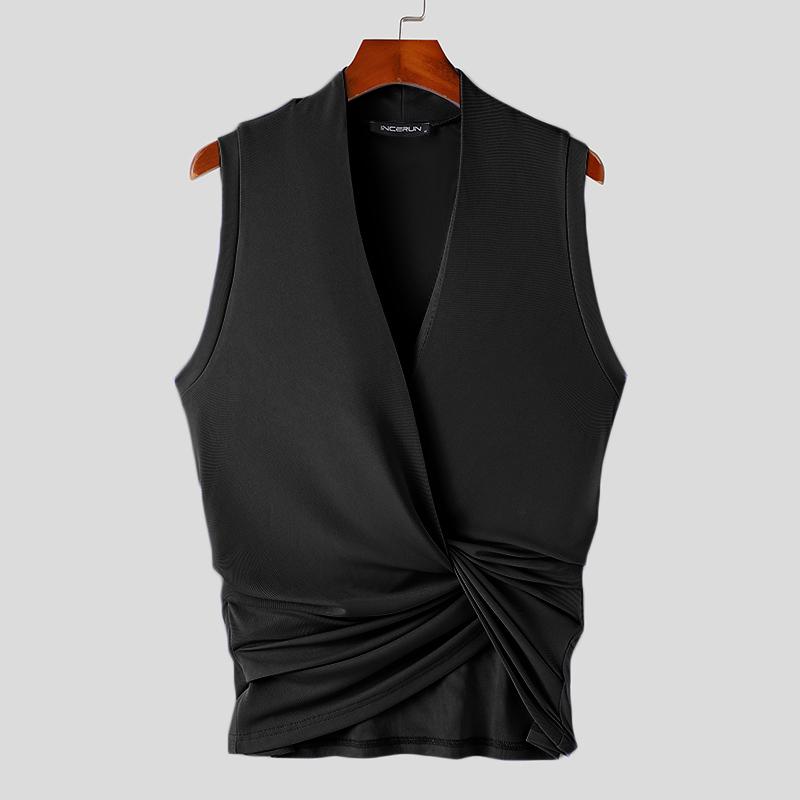 

INCERUN Мужские майки без рукавов с глубоким V-образным вырезом Летний жилет с перекрещивающимися деталями спереди L