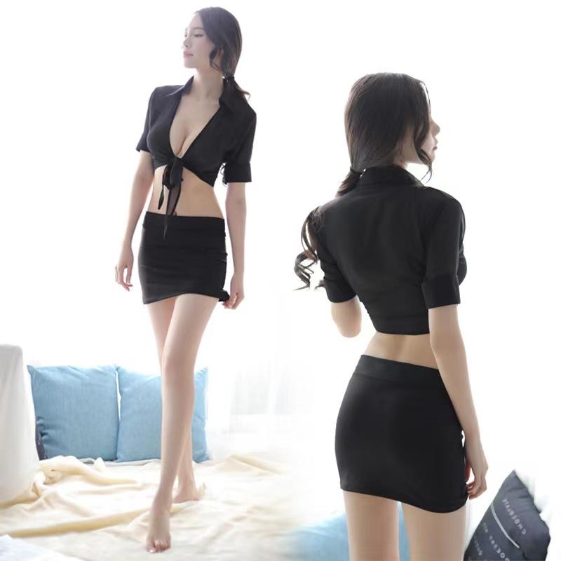 Cosplay Teacher Uniform Erotic Deep V Role Play Secretary Office Clothes Sexy Lingerie Women Perspective Porn Mini Dress Suit