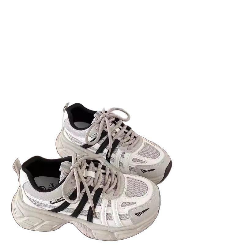 Thick-soled Heightening Dad Shoes Women's Spring and Autumn 2025 New Color Matching Lace-up Versatile Running Sports and Leisure Women's Shoes Trend