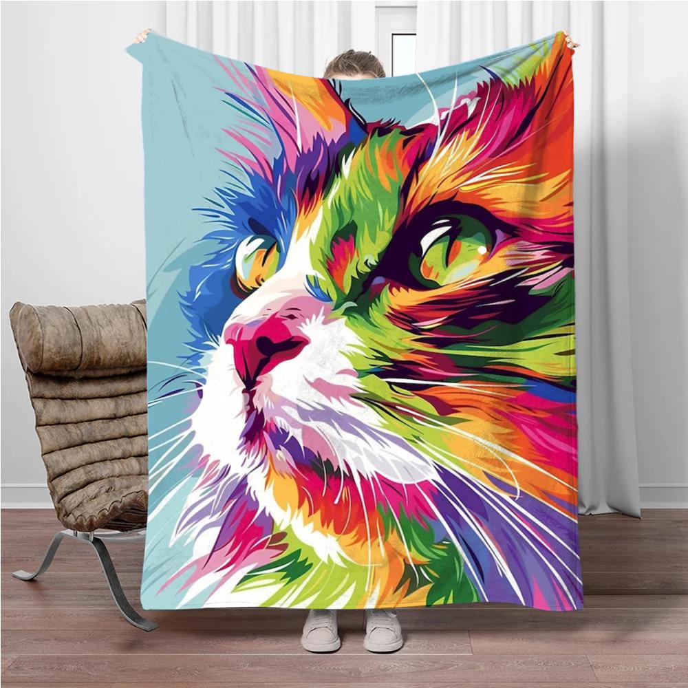 8 Size Colorful Cat Flannel Throw Blanket,Soft Throw Blanket for Home Bedroom Bed Sofa Picnic Travel Office Cover Child Gift