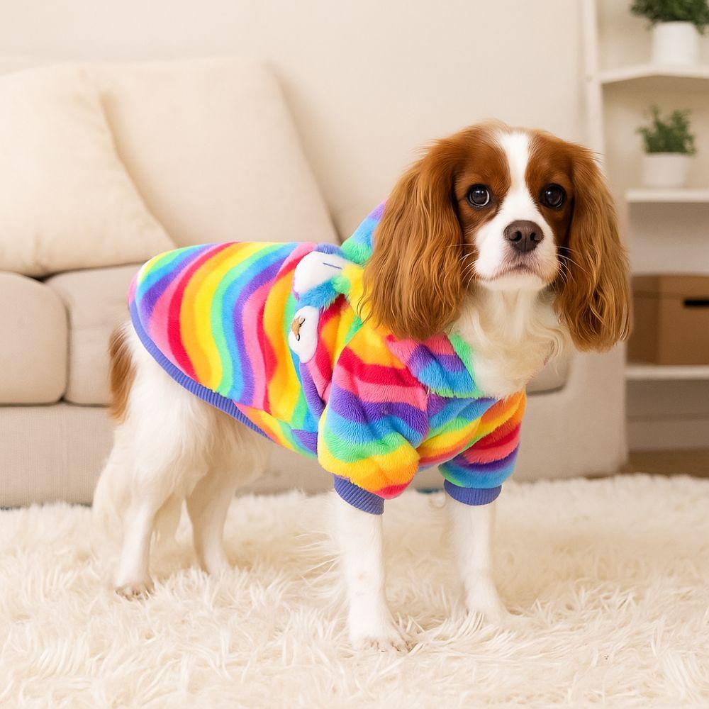 Pet Costume Thick Pet Dog Hoodie Warm Fleece Puppy Pullover Rainbow Soft Dog Jumpsuit Daily Wear