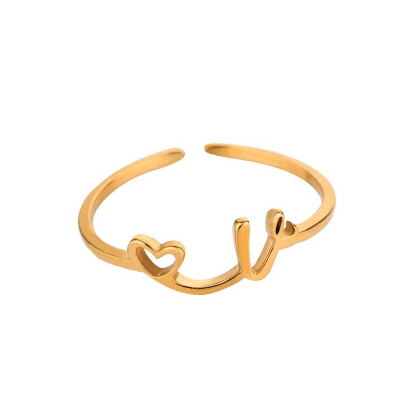 Hot-selling English letter ring gold cold wind simple love titanium steel women's ring adjustable