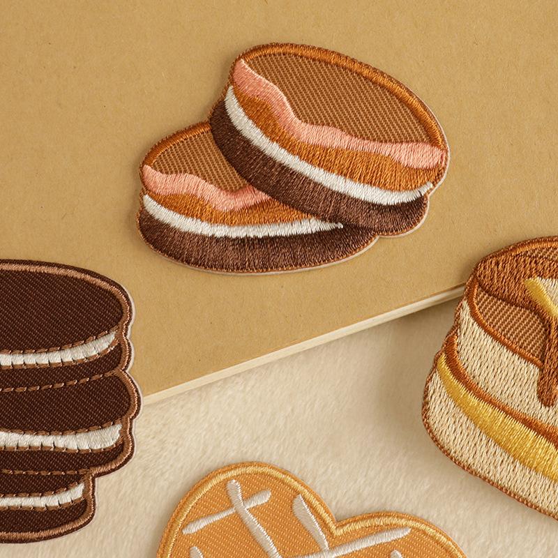 Embroidery label Original cartoon food biscuits Embroidery sticker Self-adhesive patch sticker Accessories cloth sticker