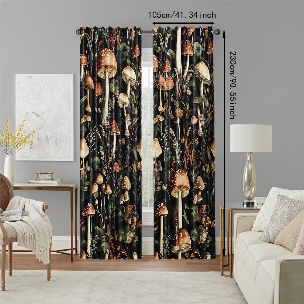 2 Pcs, Versatile Polyester Transparent Curtains for Home Decoration Boho Mushroom Pattern for Use In Bedrooms and Living Rooms