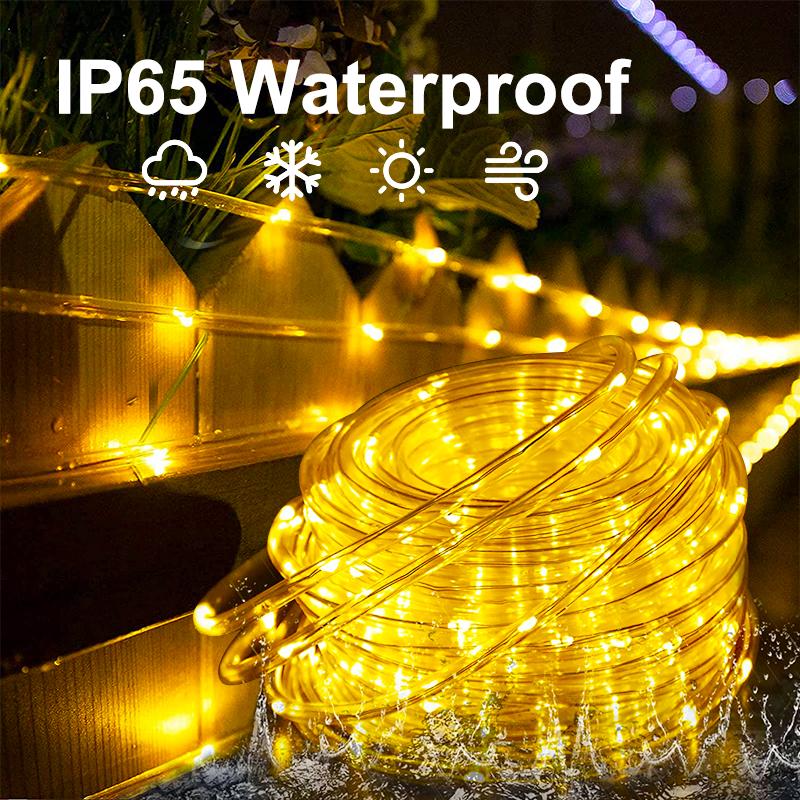 Outdoor LED Solar Tube Rope Fairy Light Waterproof Christmas Decoration String Light For Garden Fen Yard Balcony
