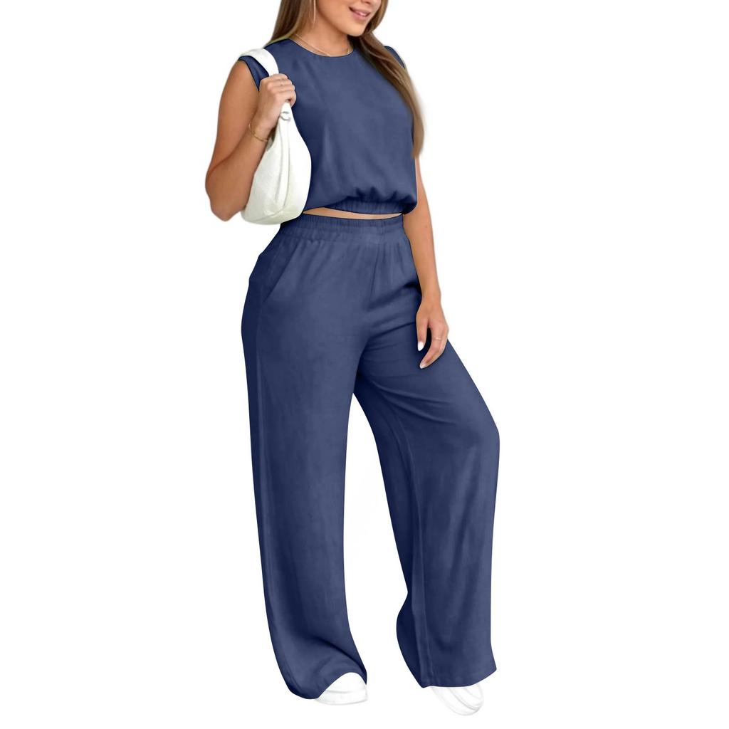 Women's 2-Piece Fashionable Casual Loose Fit Sleeveless T Shirt Top And Pants Set