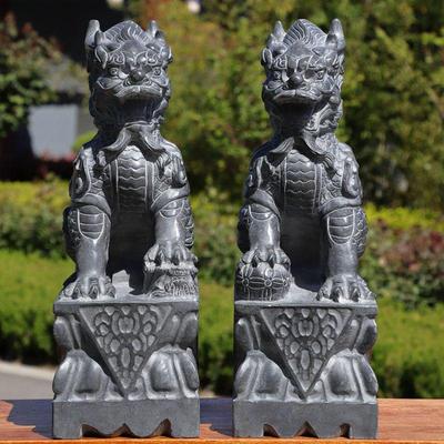 Bluestone Qilin Pair: Male & Female Guardian Statues for Entrance Decor