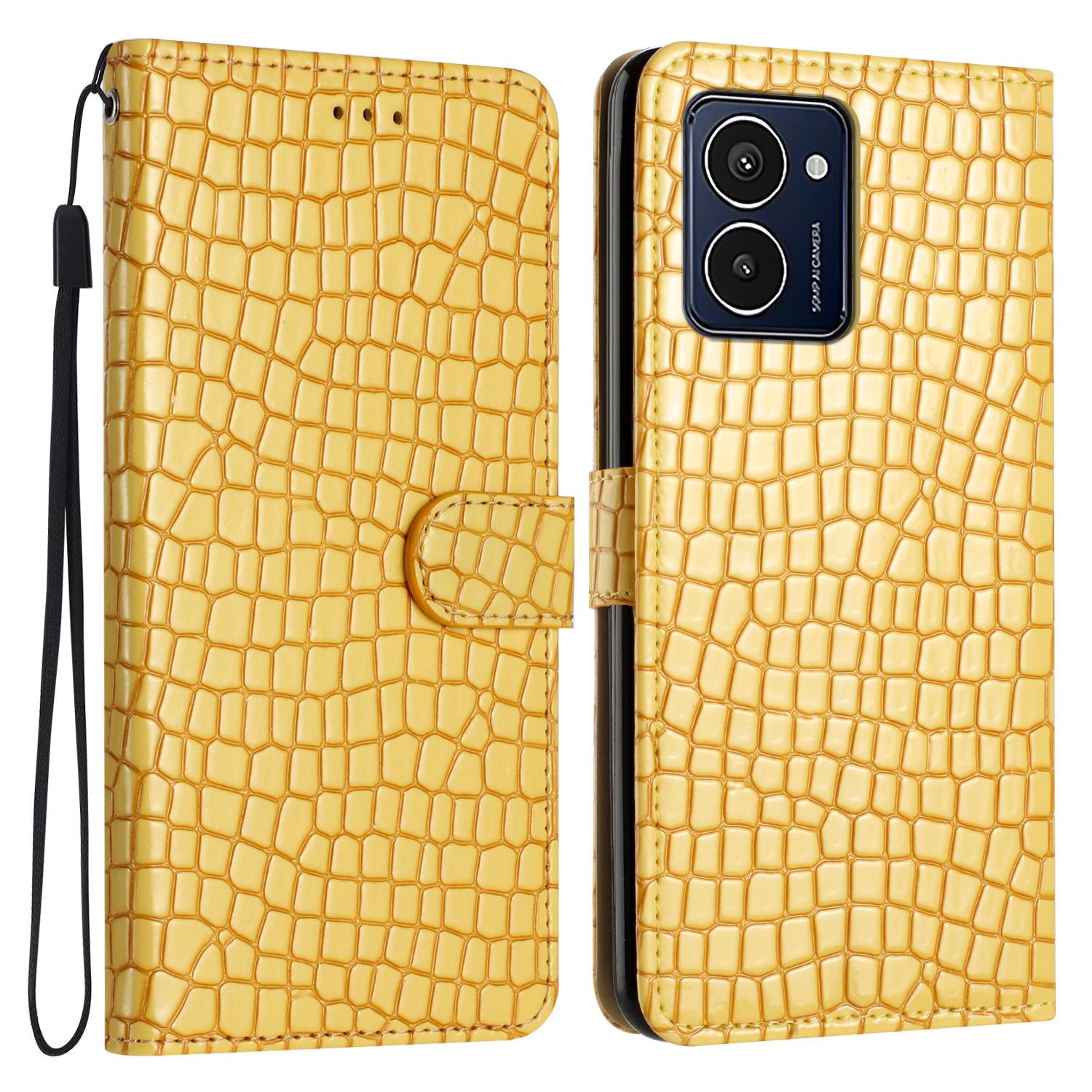 

Для HMD Pulse Pro Чехол-подставка PU Кожаный чехол для телефона Классический узор крокодиловой кожи Yellow