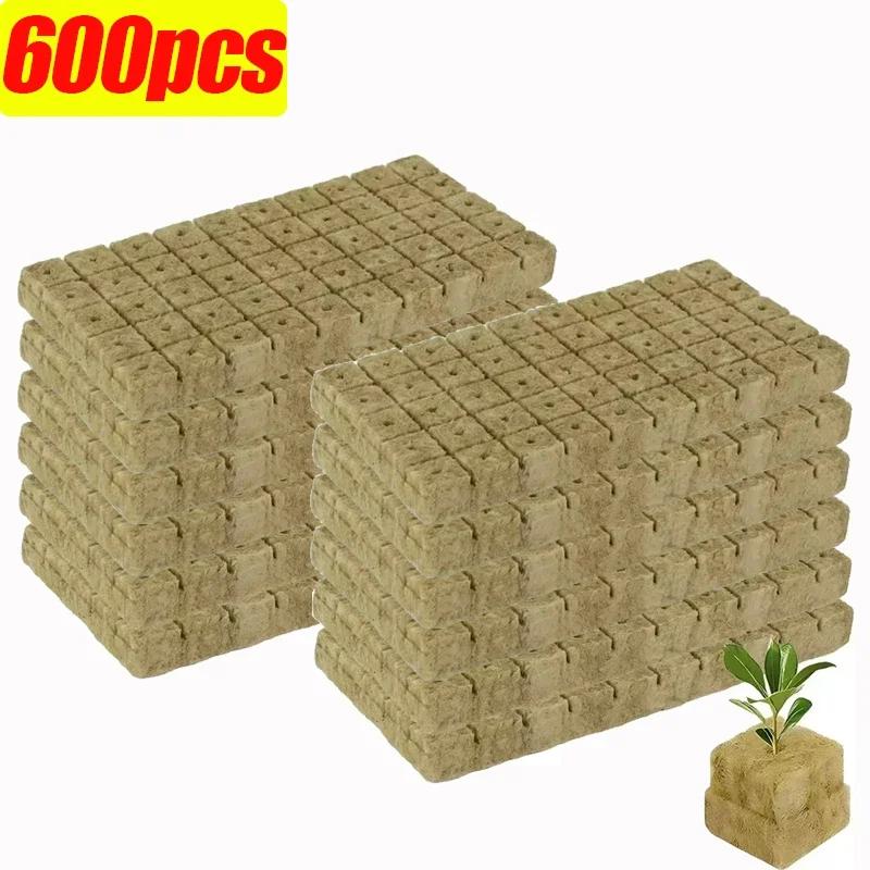 28/600pcs Stonewool Hydroponic Grow Media Cubes Plant Cube Soilless Substrate Seeded Rockwool Plug Seedling Block Garden Supply