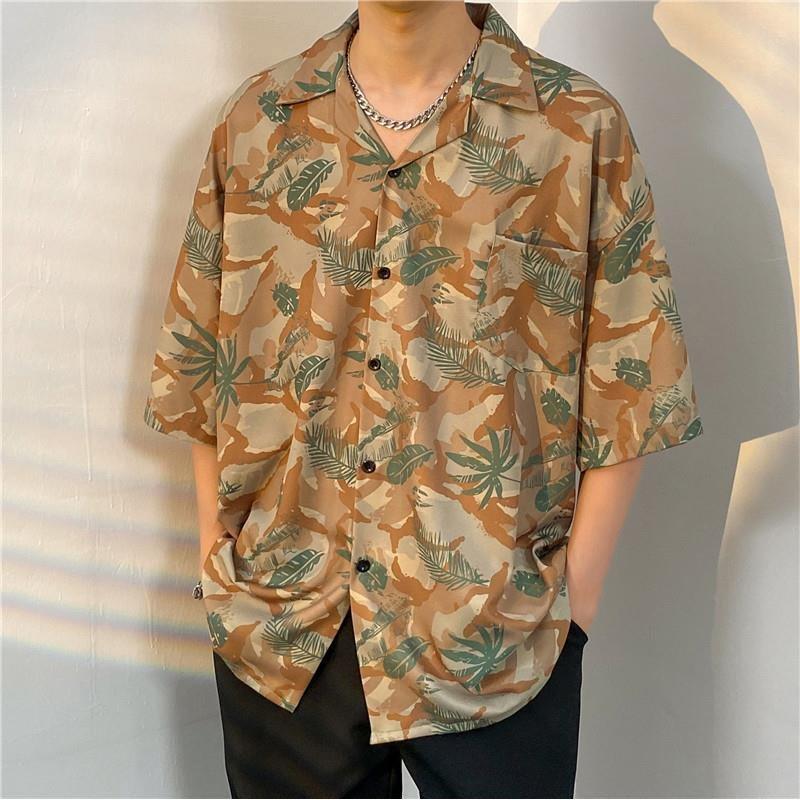 2026 Large Retro Cuban Collar Men's Ice Silk Short Sleeve Shirt