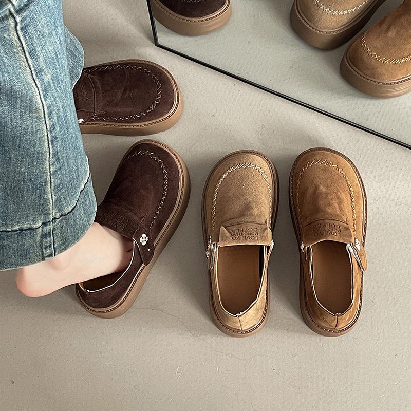 Fashion versatile retro British style thick heel one-pedal loafers women's autumn casual outer wear light mouth platform single shoes