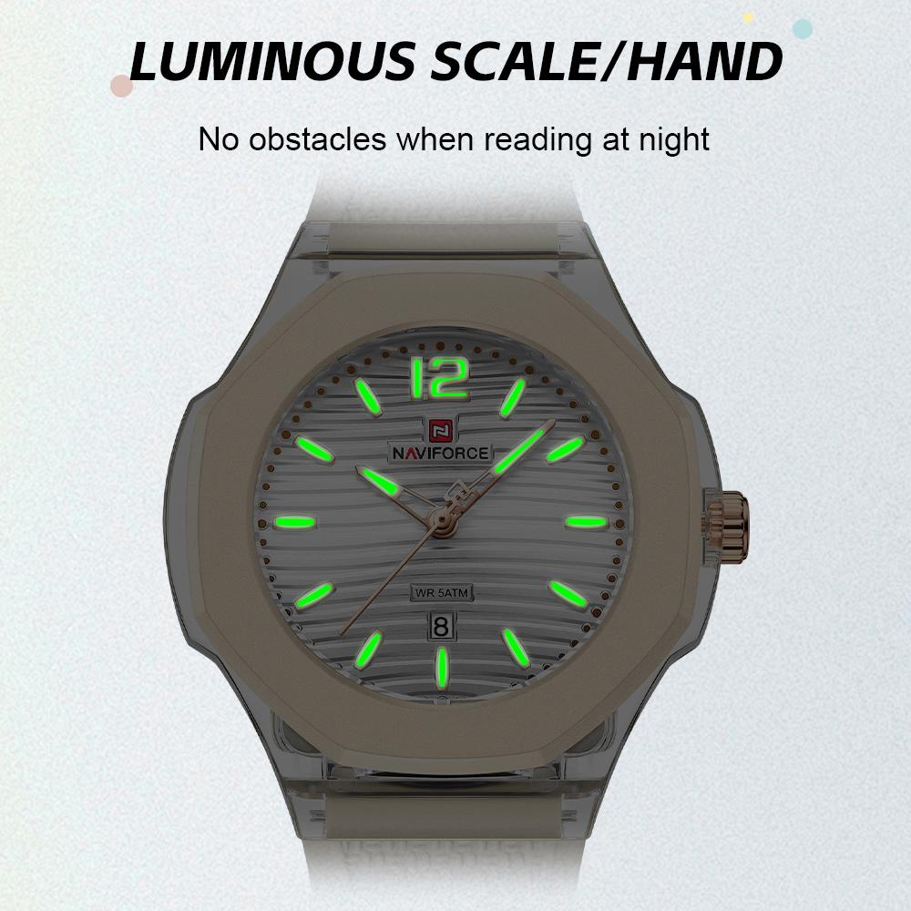 NAVIFORCE Original Women Girls Simple Quartz Watch Date Waterproof Silicone Strap Luminous Hands Lightweight Women Girls Watch Gift NF6109