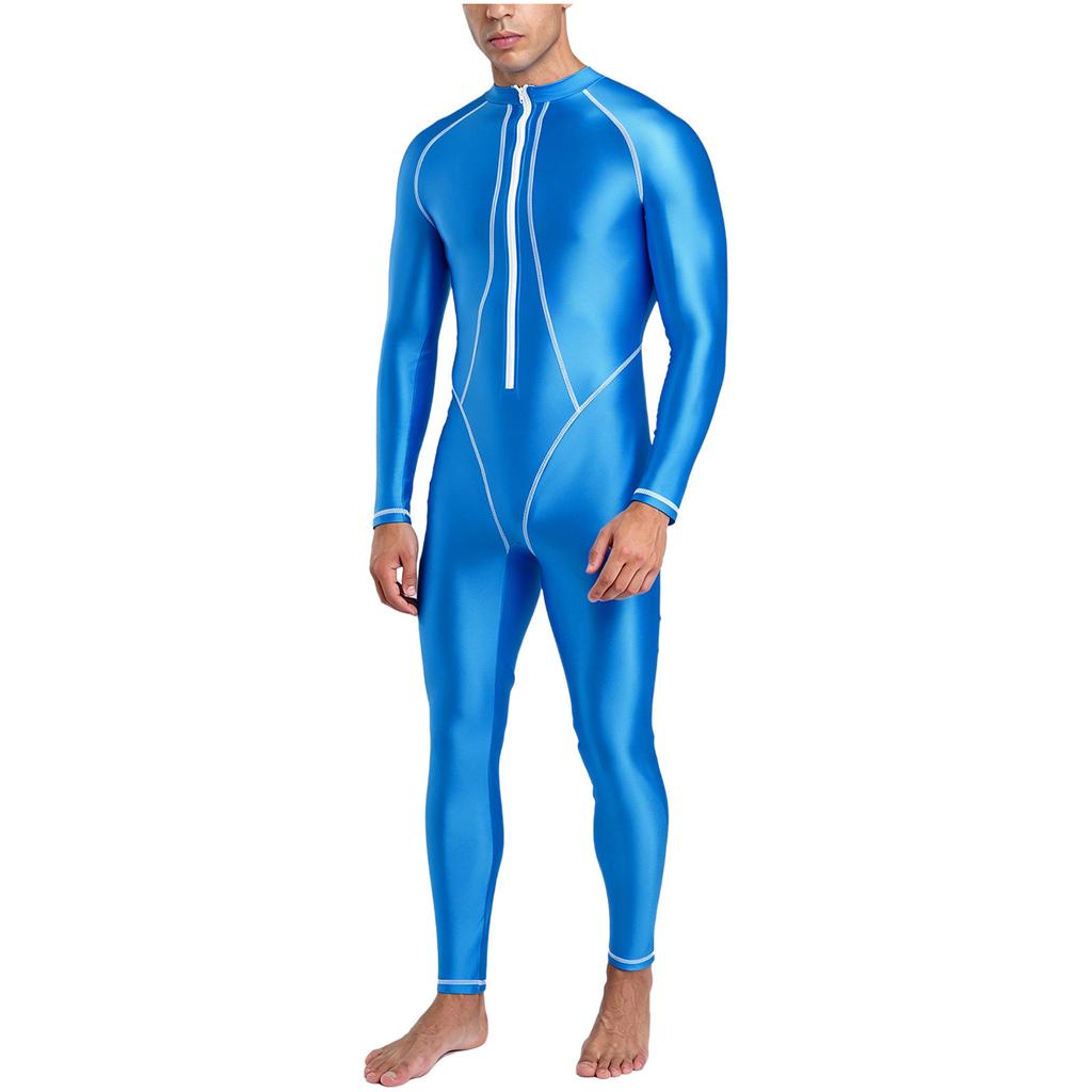 Costume da Bagno Intero da Uomo a Manica Lunga e Pantalone Lungo con Collo Alto Rash Guard Lucido Costume da Bagno Integrale per Surf, Immersioni, Spiaggia