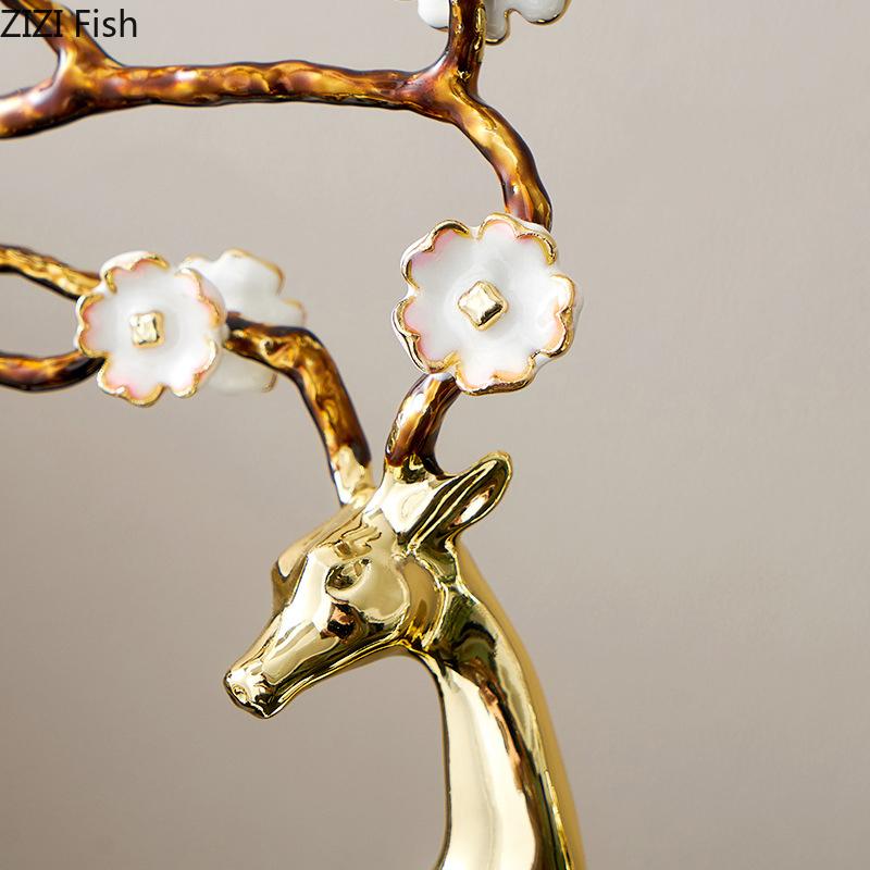 Enamel Colored Sika Deer Plum Blossom Antlers Statue Desk Decoration Ornaments Delicate Deer Sculpture Room Aesthetic Decor