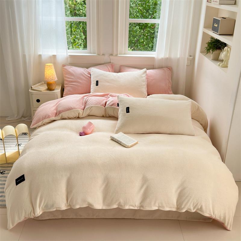 Class A Maternal and Infant Grade Milk Fleece Bed Sheet Quilt Cover Single Piece Pillowcase Fleece Four Piece Set Bed Cover Quilt Cover 1.2m 3pcs Set
