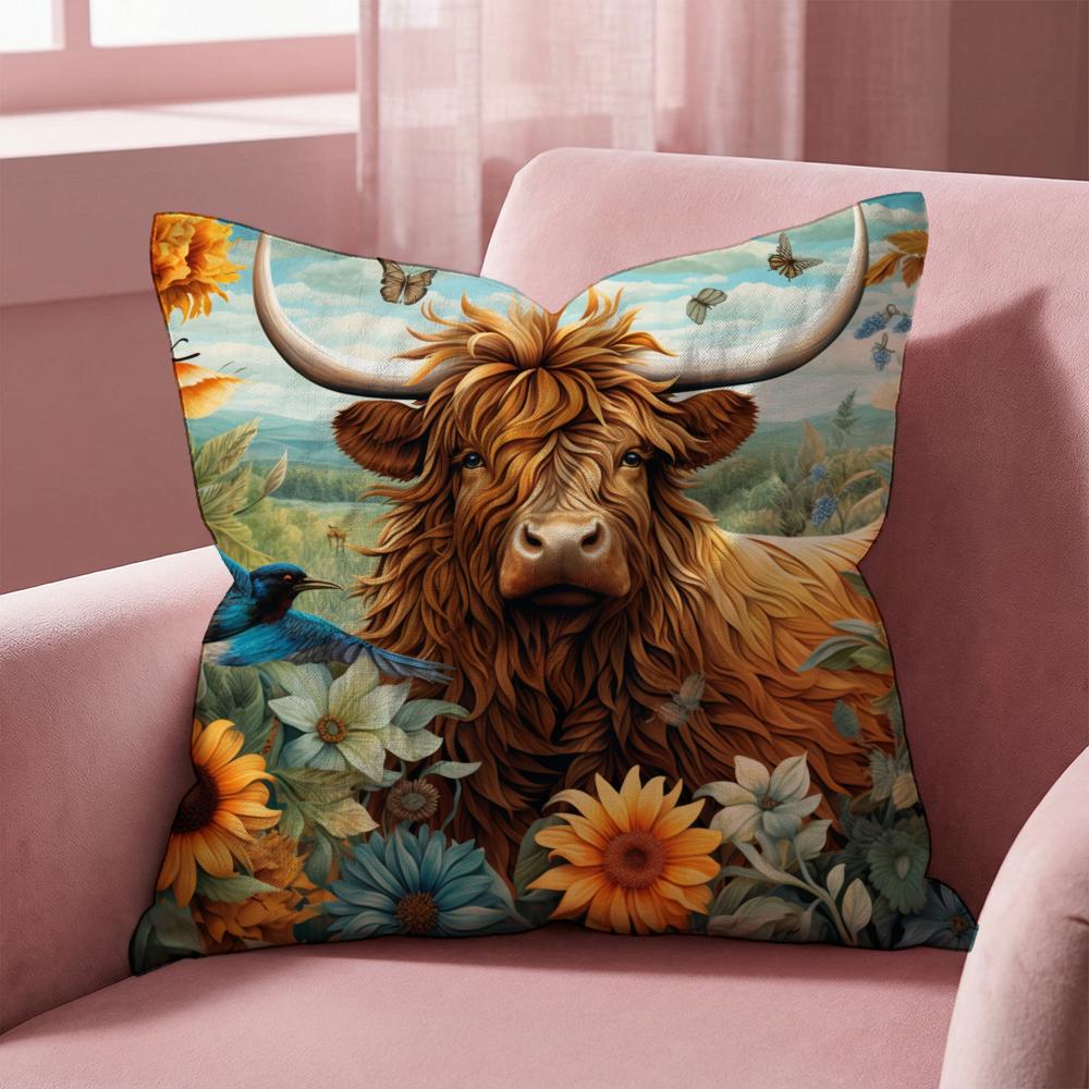 Lebendiges Hochlandrinder-Muster Kissenbezug Mehrzweck-Kissenbezug für Zuhause & Auto - Wendbar, Weich & Langlebig für den täglichen Gebrauch