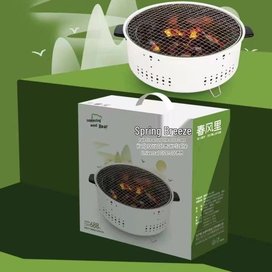 Churrasqueira a Carvão para Exterior com Grelha Redonda para Casa, Preparo de Chá, Acampamento e Uso como Fogão de Aquecimento