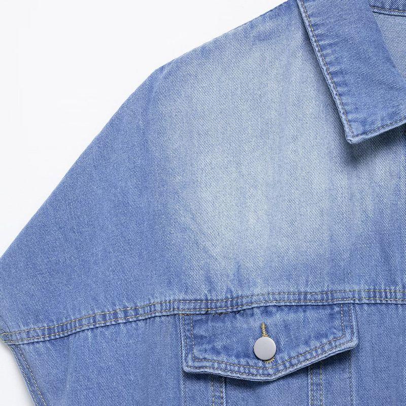 Kaslead New Women clothes Western Style Hollow out Lapel Denim Short sleeve Vest Casual Trousers Set