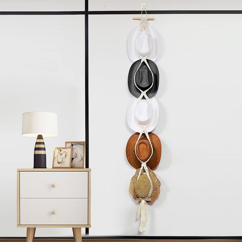 Nordic Style Boho Cotton Rope Hanging Caps Holder Organizer Display Hat Scarf Organizer Rack Macrame Tapestry Hat Hanger