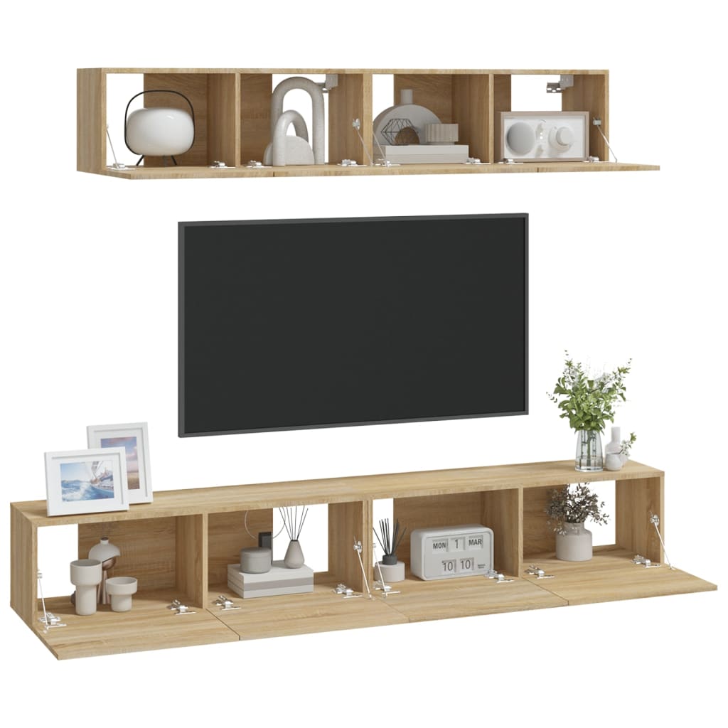 Vidaxl Set of 4 TV Cabinets, Sonoma Oak