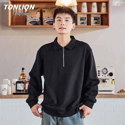 TonLion Men's Waffle Knit Quarter-Zip Sweatshirt