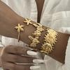 Stainless Steel Exaggerated Wide Cuff Bangle for Women Gold Color Flower Butterfly Leaves Sun Geometric Bracelet Party Jewelry