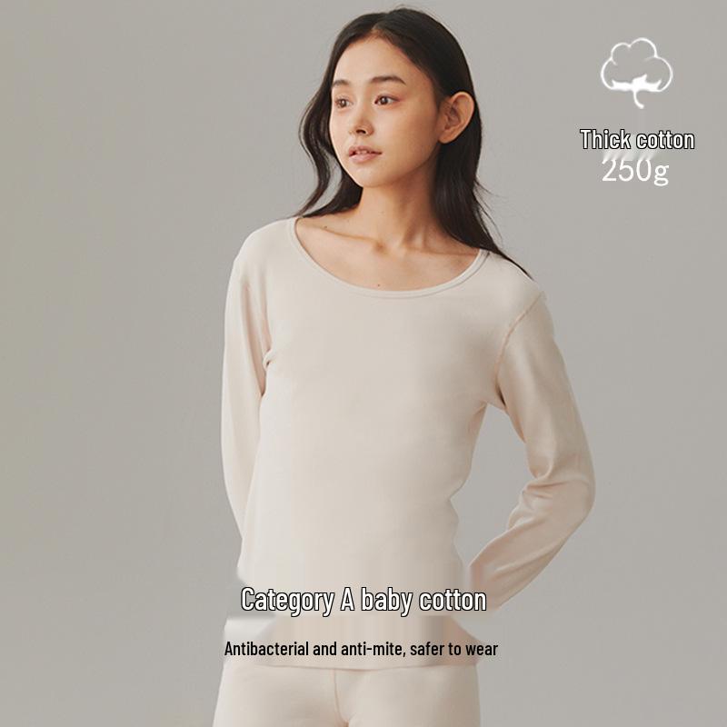 Damen Verdicktes Reines Baumwoll Antibakterielles Rundhals Slim Fit Warmes Base Layer Oberteil