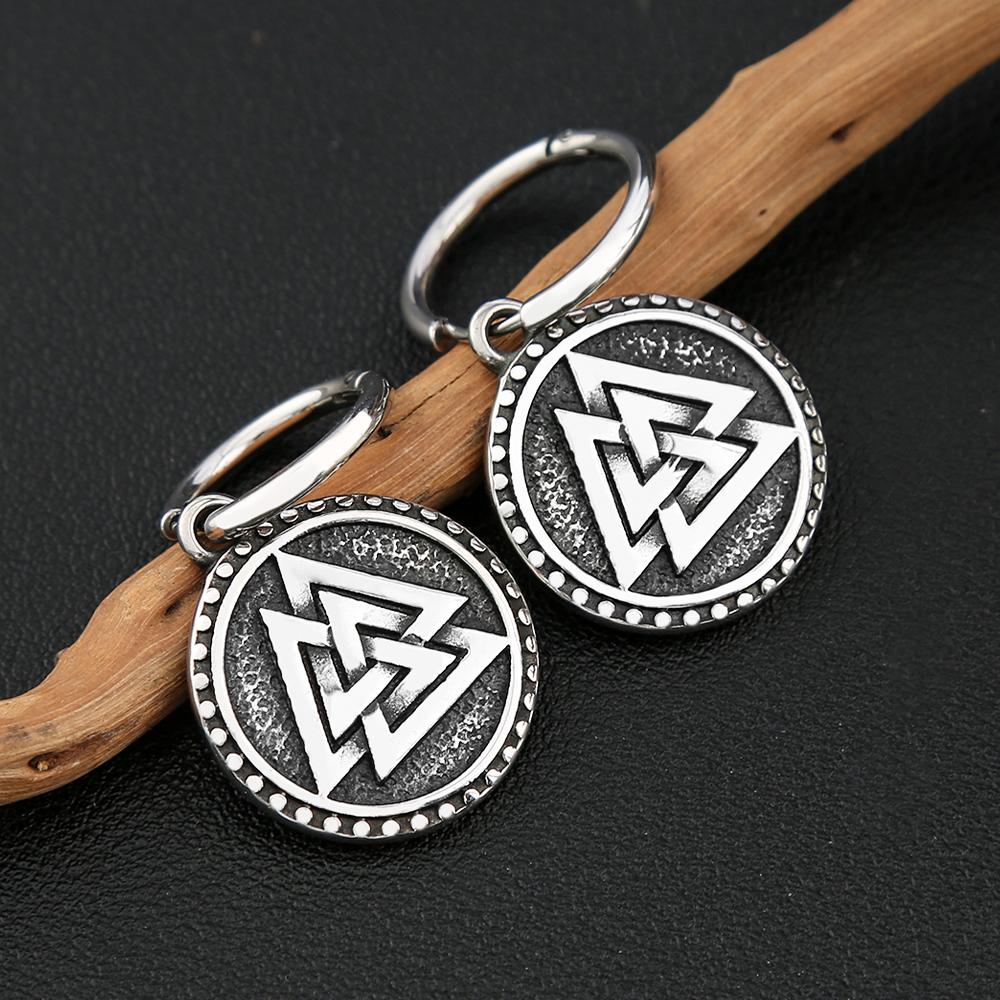 Nordic Viking Valknut Rune Earrings For Men Women Stainless Steel Fashion Odin Triangle Earring Amulet Scandinavian Jewelry Gift