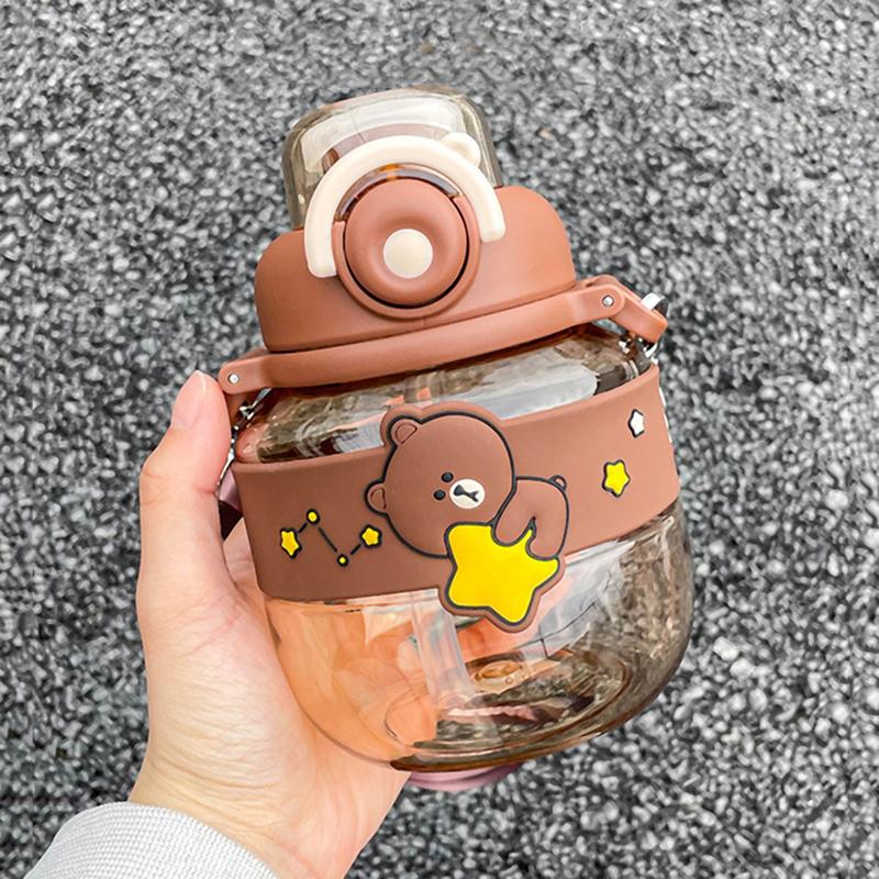 Kawaii Bär Polymer Wasserflasche Für Kinder Lernende Großer Bauch Doppelter Trinkhalmbecher Große Kapazität Schule Auslaufsicher Ket Praktische Nutzung