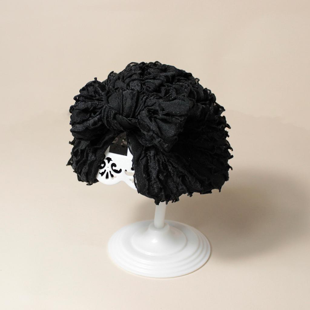 European Newborn Baby Beanie Hat with Gauze Cow Print Bow Decor, Brimless Indian-Style Infant Cap