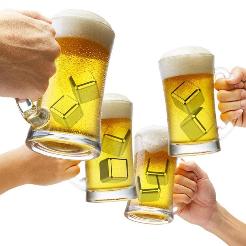 6pcs/set Stainless Steel Reusable Ice Cubes Chilling Stones with Tongs Whiskey Stones Drink Coolers for Wine YY021