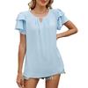Women's  Spring Summer Solid Color V-neck Cutout Double-layer Sleeve Loose Chiffon T-shirt For Leisure Leisure Foreign Trade