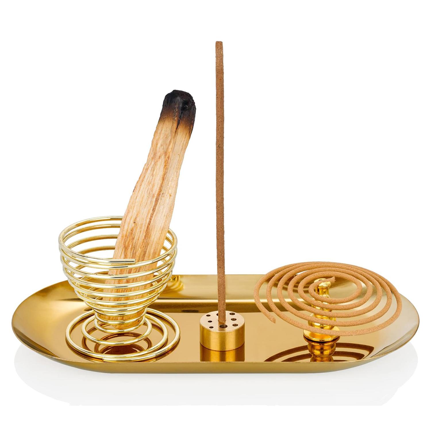 

5 in 1 Metal Incense Burner Brass Incense Holder Palo Santo Holder Sage Holder Incense Tray Ash Catcher for Meditation Yoga Room