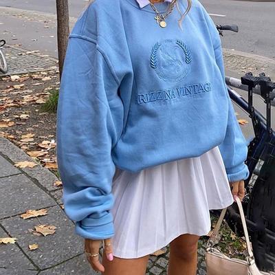 Women Sweatshirts Autumn Harajuku Casual Vintage Embroid Long Sleeve Letters Print Oversized Pullovers Tops