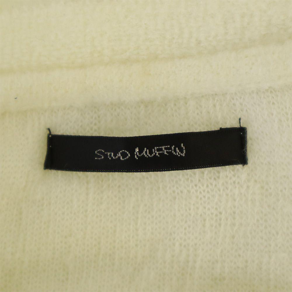 STUD MUFFIN Logo patch Long sleeve V neck sweater 2 white knit Men's Used