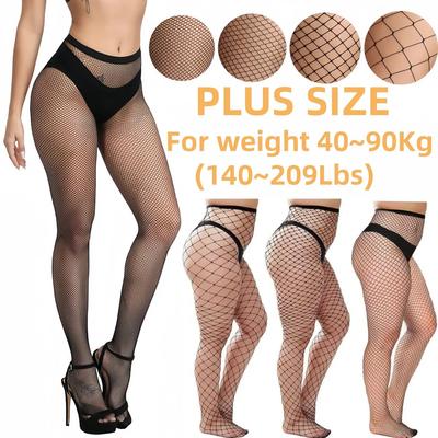 Över Plusstorlek Utskurna Tights Hängslen Fisknät Svarta Strumpbyxor Kvinnor Nattklubb Tights Sexig Strumpa för Tjejer