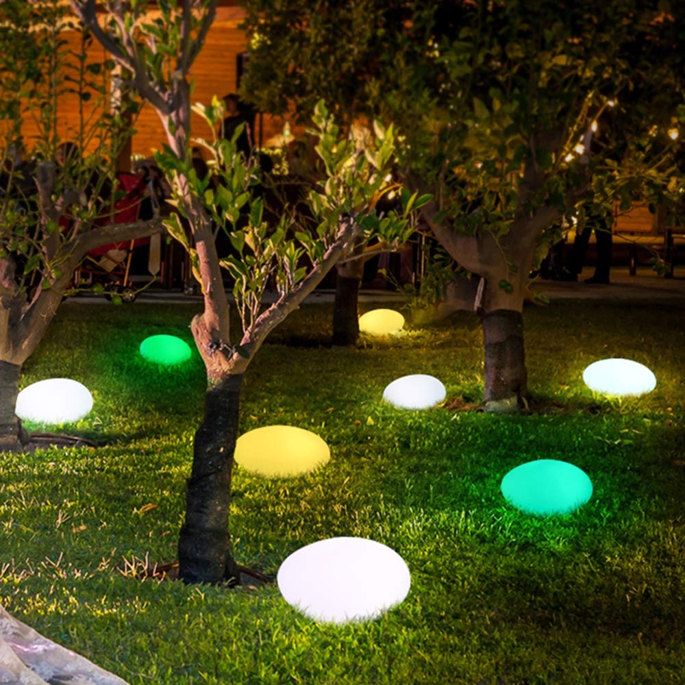 Outdoor Landscaping Stone Solar Garden Lights Rechargeable Glow Cobble Shape Lightings Waterproof Color Change w/ Remote Control