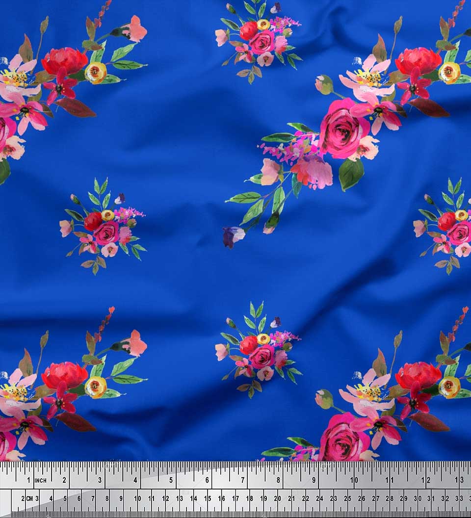 

Чорна японська креп-атласна тканина Soimoi з листям і квітковим принтом Ranunculus на метр 42 дюйма 42 Inch Wide - Poly Crepe синій
