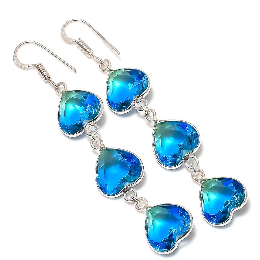 

Ювелирные серьги из стерлингового серебра 925 пробы с натуральным двухцветным турмалином 2,76 дюйма J9g89